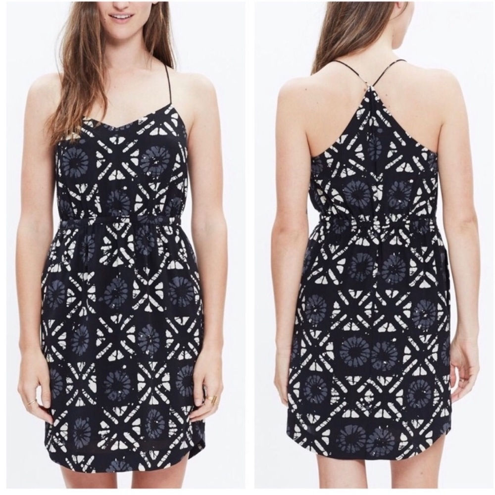 Madewell Starview Black Baltik Grid Silk Cami Mini Dress 2